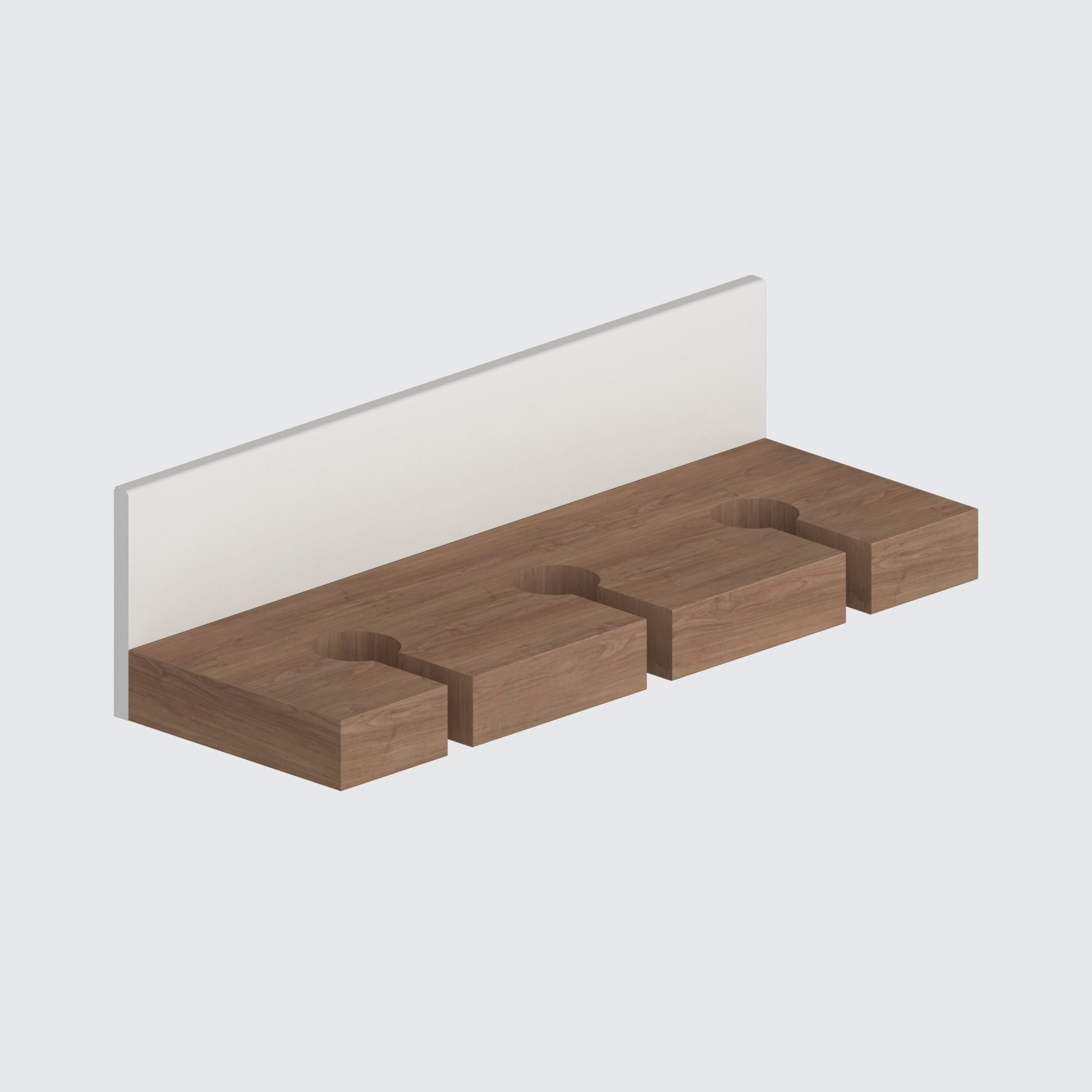 Magnetischer Weinglashalter aus Holz mit weisser Rückwand für bis zu drei Weingläser