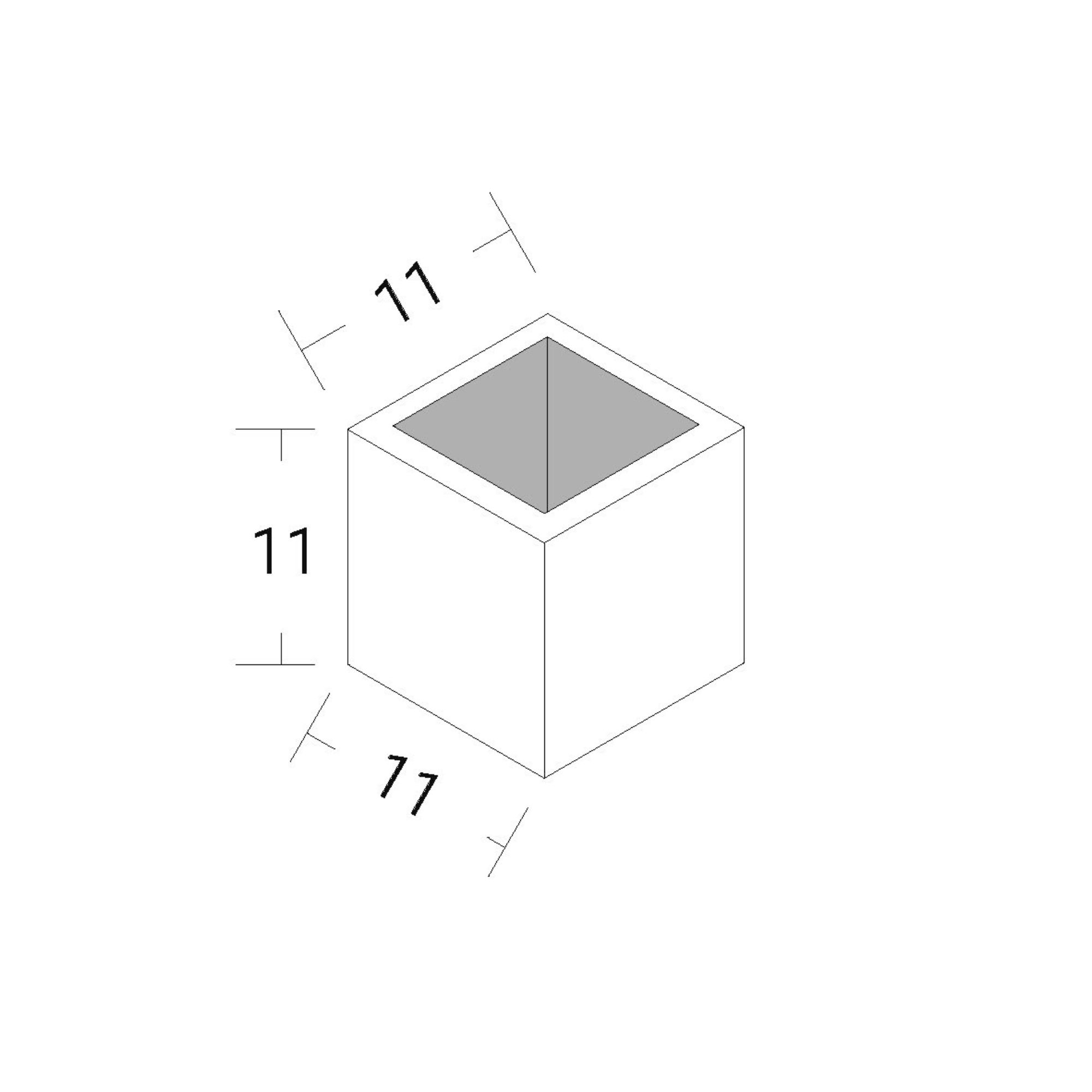 Massskizze des magnetischen Holztopfs mit 11 cm Breite, Höhe und Tiefe