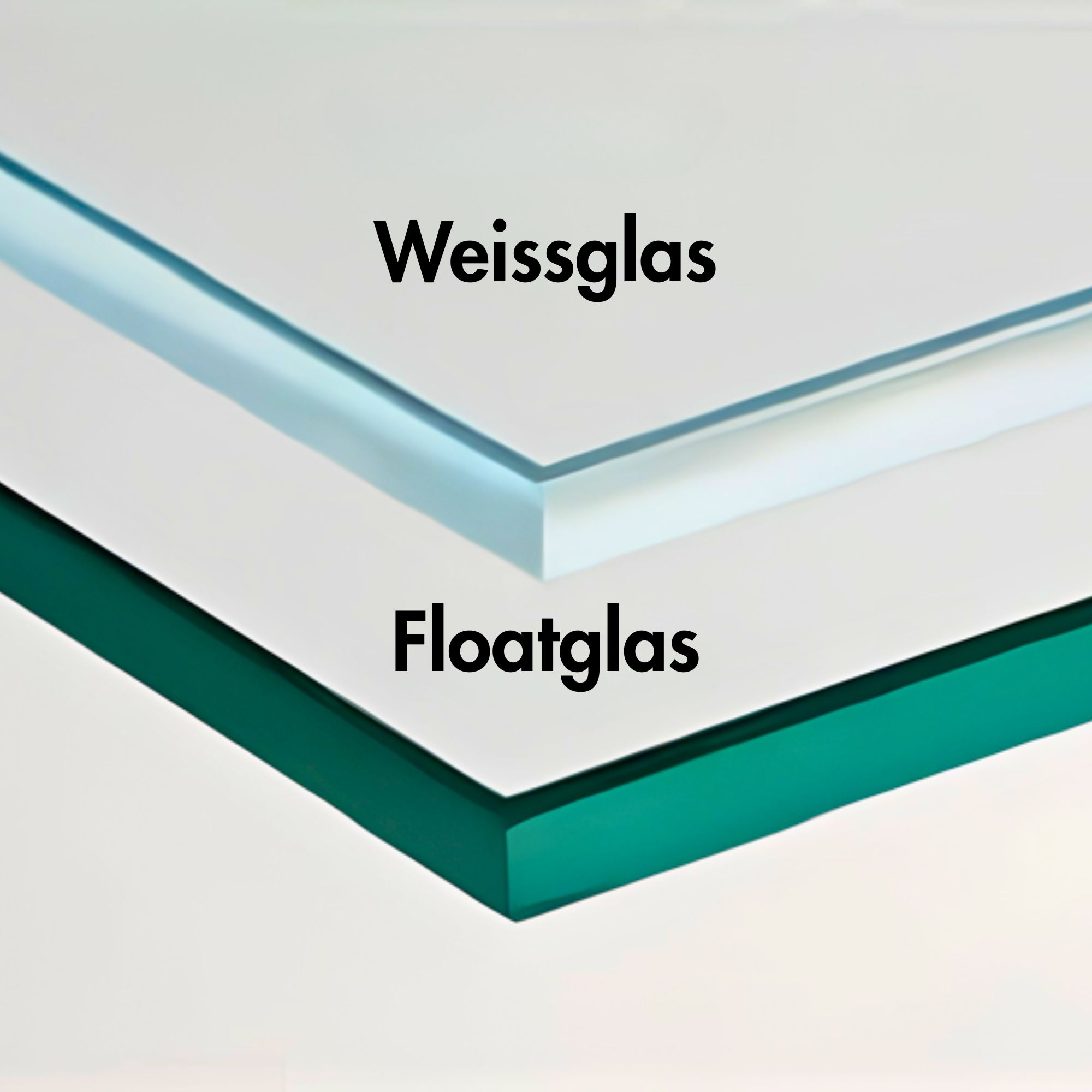 Gegenüberstellung von Floatglas und weissglas