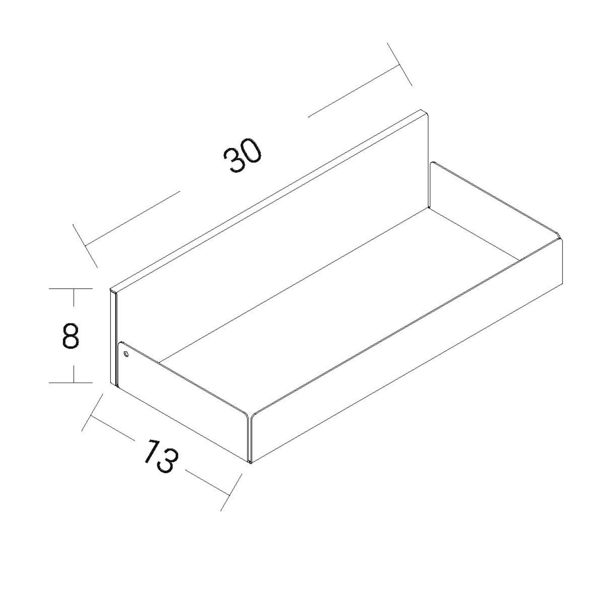 Massskizze der grossen magnetischen Metallbox mit 30 cm Breite, 8 cm Höhe und 13 cm Tiefe