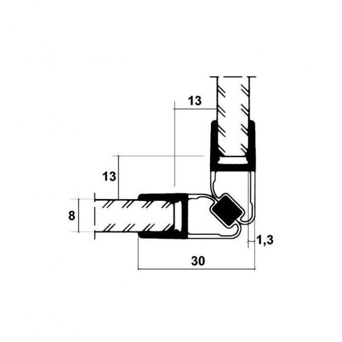 Magnetdichtungsprofile für Duschen 90°, PVC, transparent, Glasstärke 6 - 8 mm, L = 2200 mm