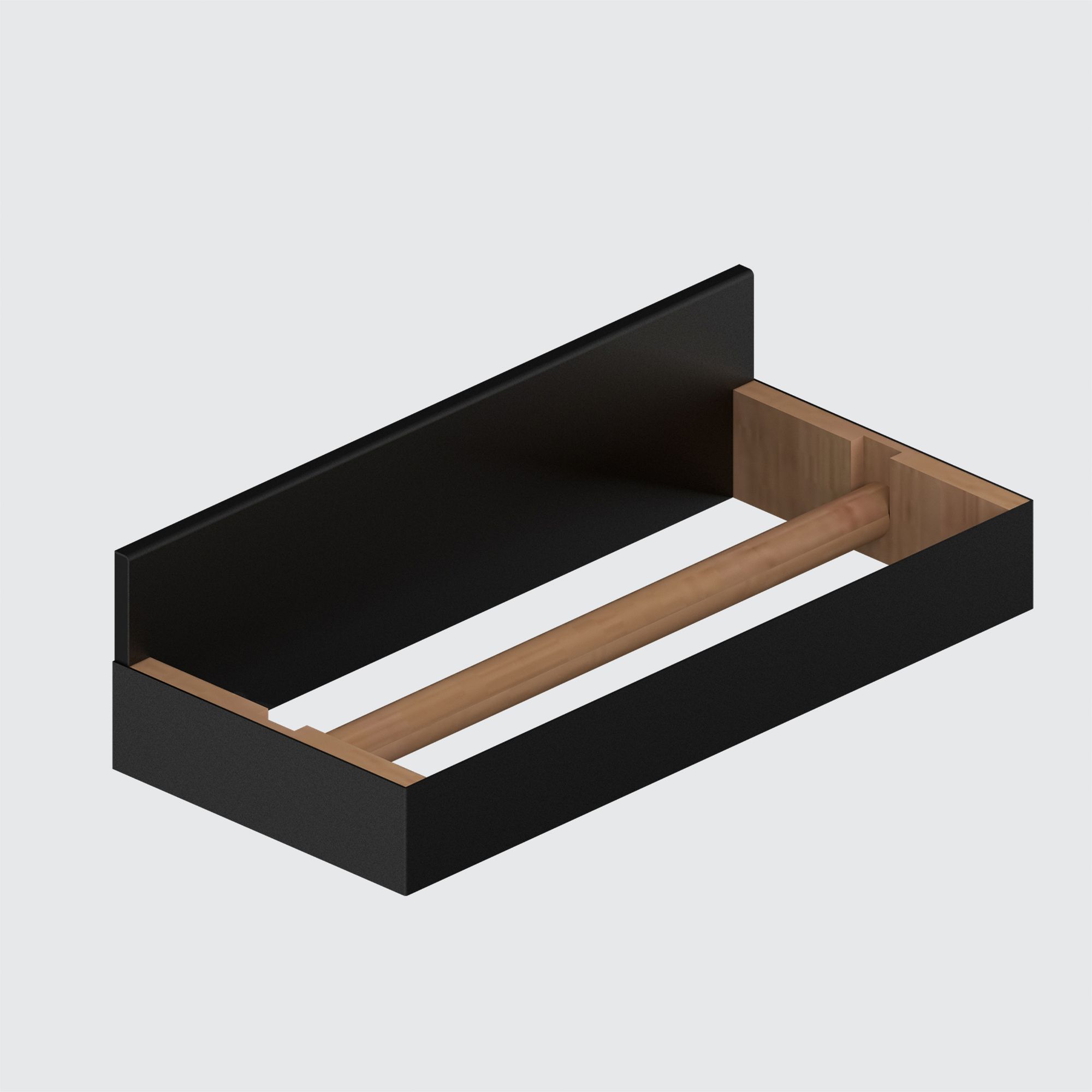 Magnetischer Küchenrollenhalter in Schwarz mit Holzelemnt für die Küchenrückwand